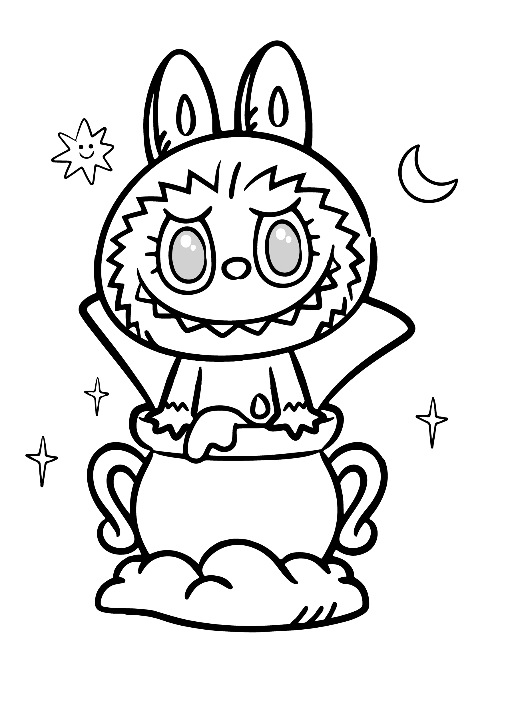 Playful Labubu ready for fun, line art for coloring